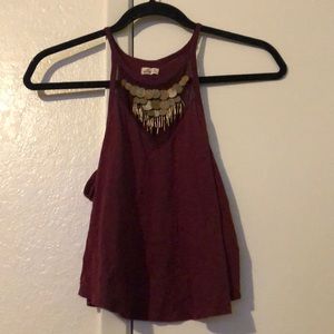 Hollister maroon neck detail top